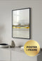 Poster Creme Abstract Line Middle Real Gold + Black Metallic Frame 50x70cm